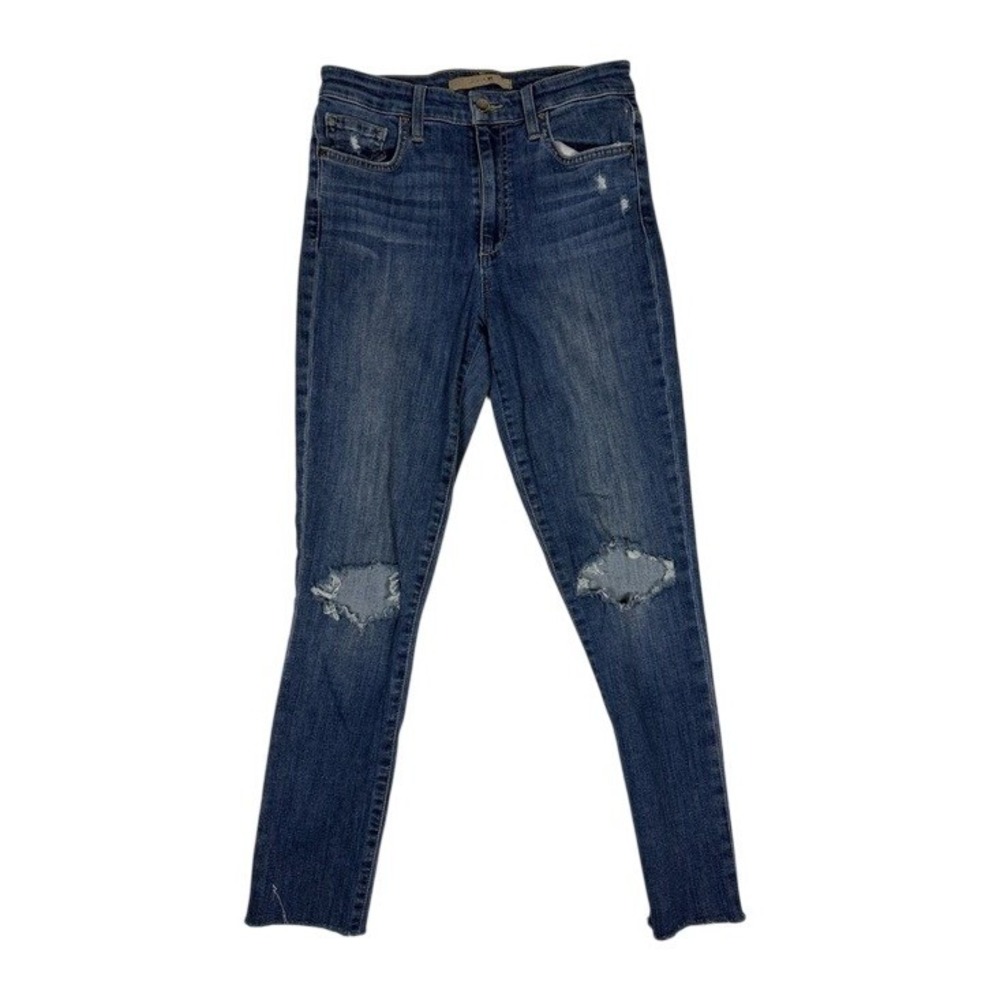 Joes Jeans Womens High Rise‎ Skinny Distressed Blue Denim Jeans Raw Hem Size 28